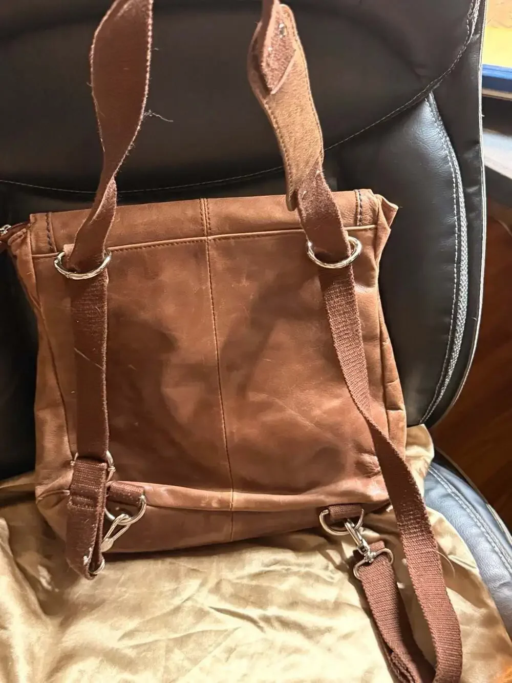 The Sak Brown Leather Convertible Backpack Crossbody Bag